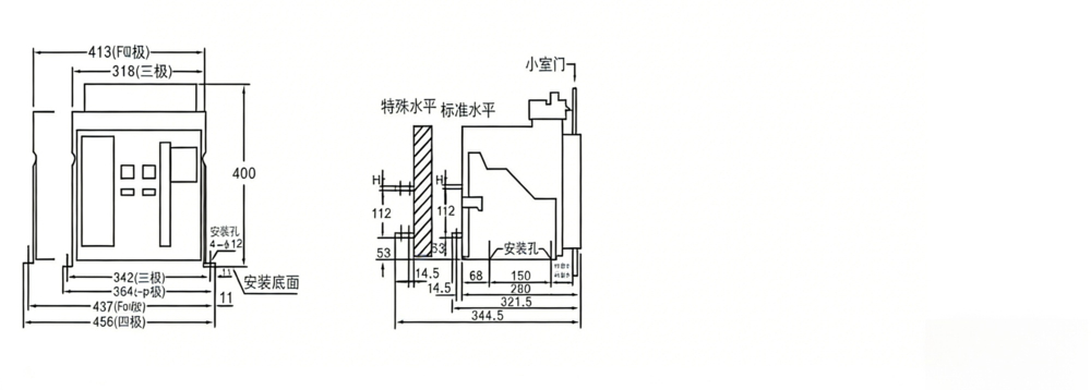 DW1 2000 outline dimension & install dimension fixed type