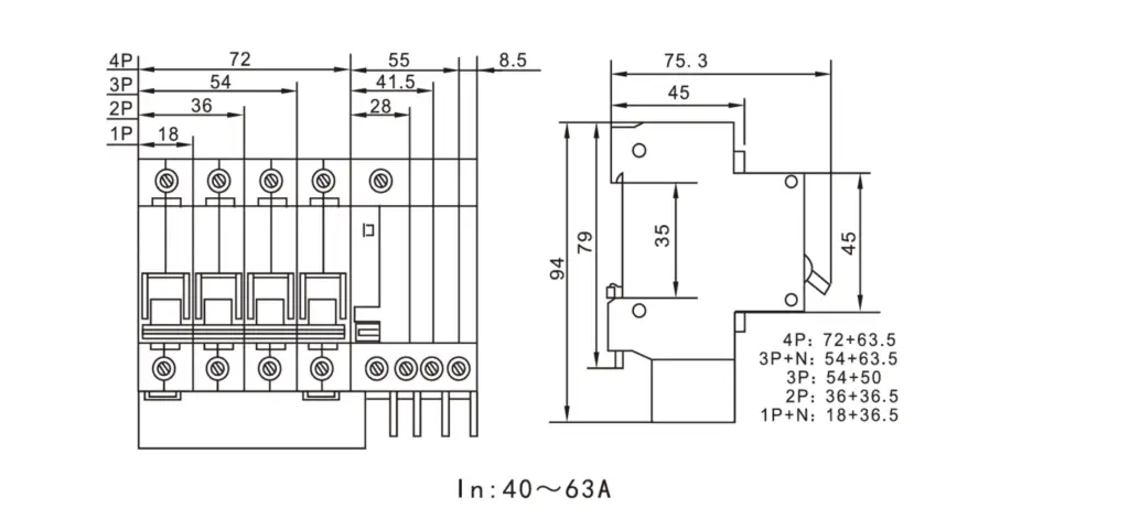 DZ47LE-63 install dimension