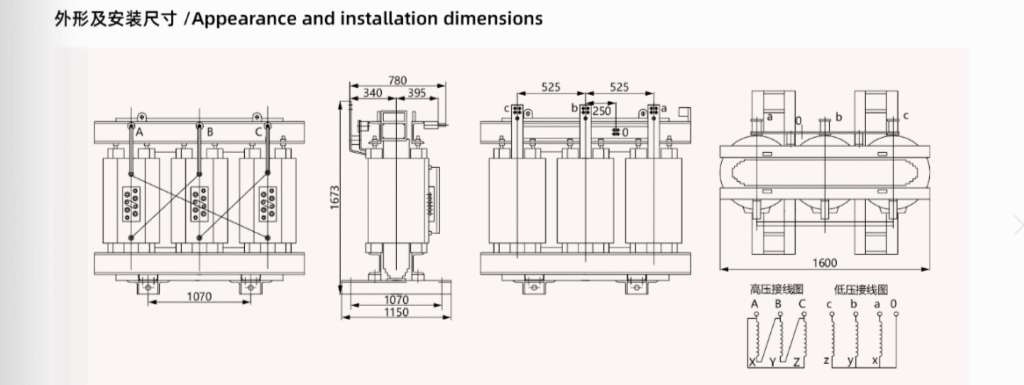SC(B) epoxy resin dry type transformer appearance and installation dimensions
