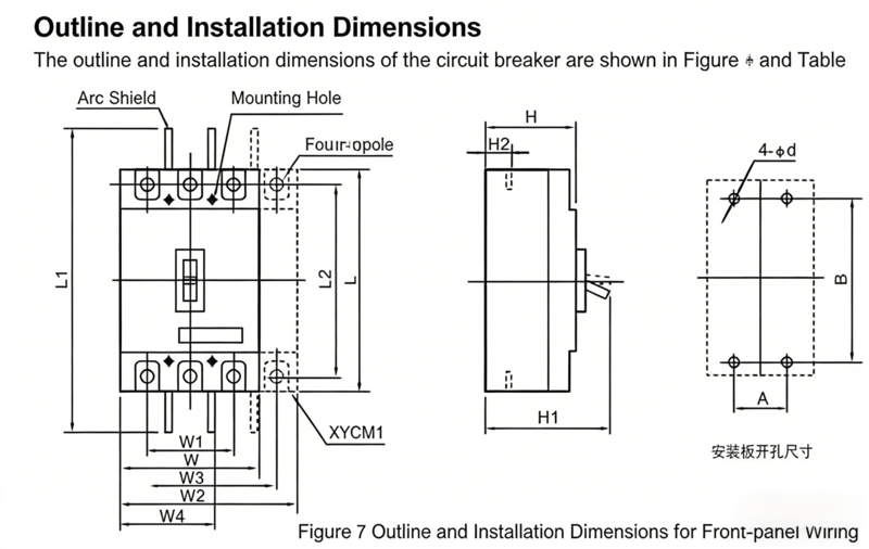 cm1-outline and installation dimension for front panel wiring