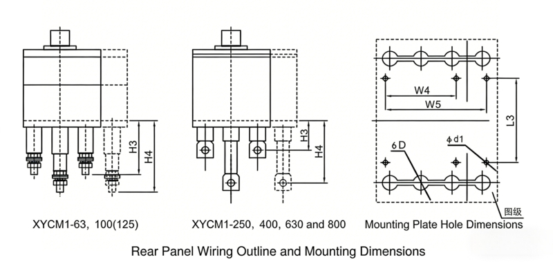 cm1-rear panel wiring outline and mounting dimensions