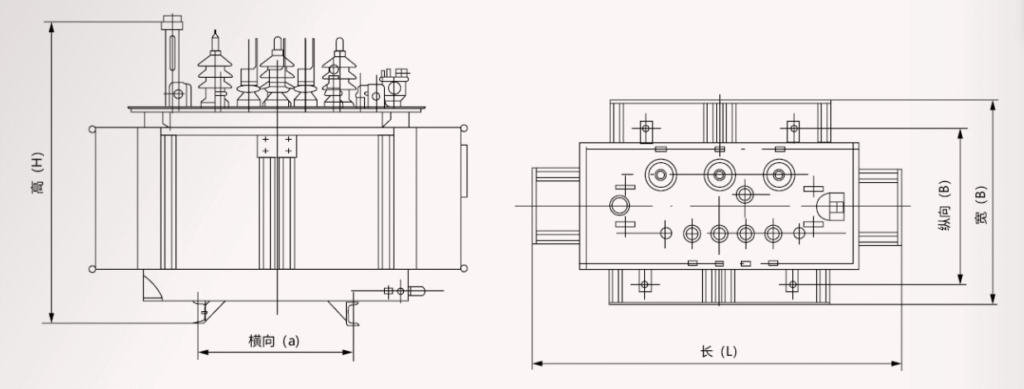 S13-M oil-immersed power transformer appearance and installation dimensions