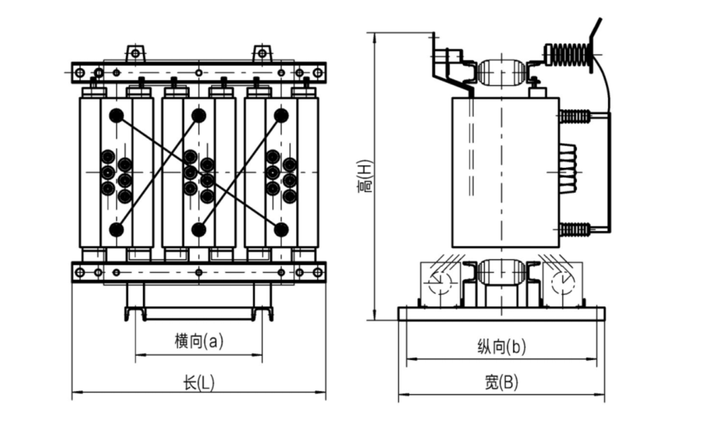 SC(B)10 35KV Resin dry type transformer outline dimension and install dimention
